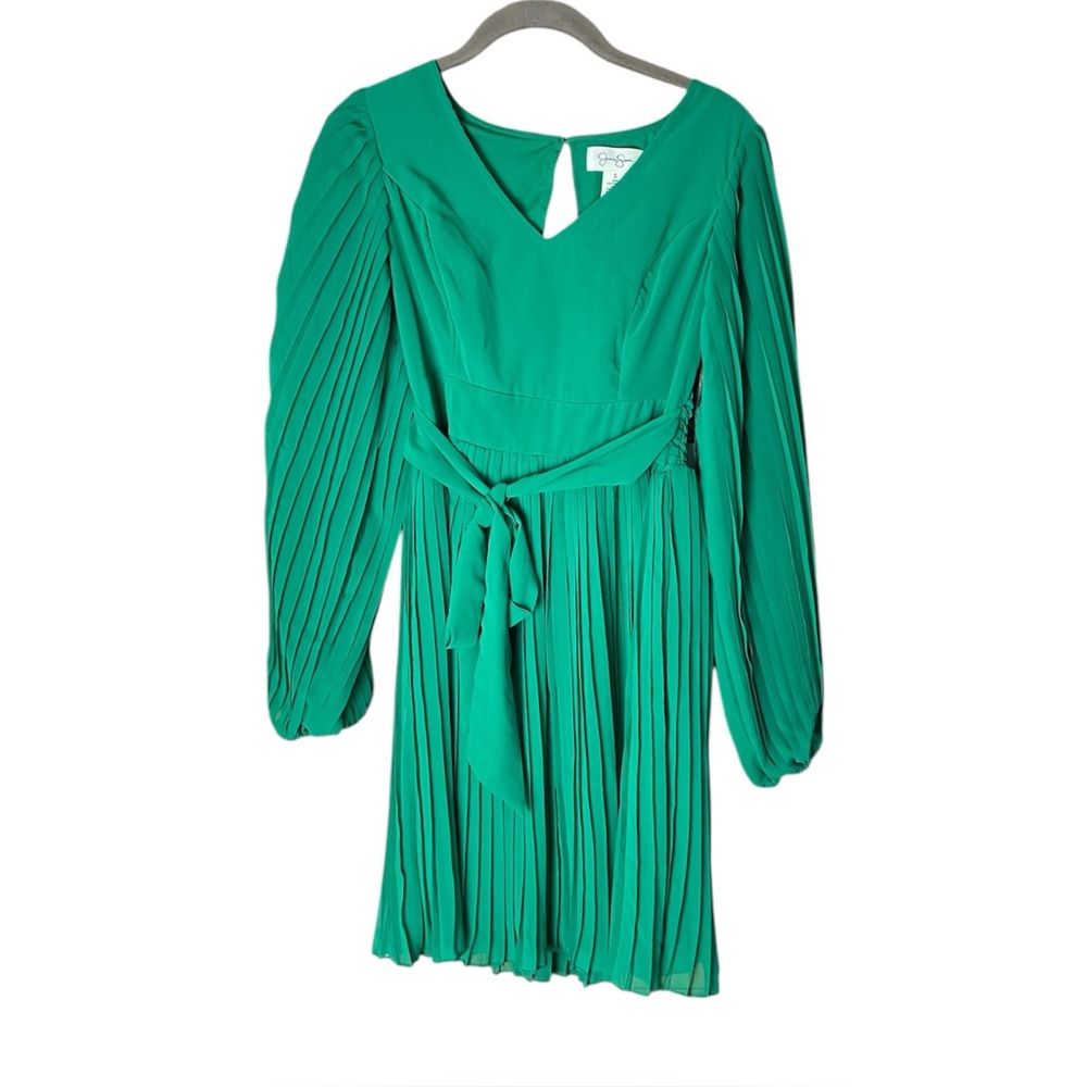 Jessica Simpson Emerald Green Pleated Tie Waist Mini Dress NWT